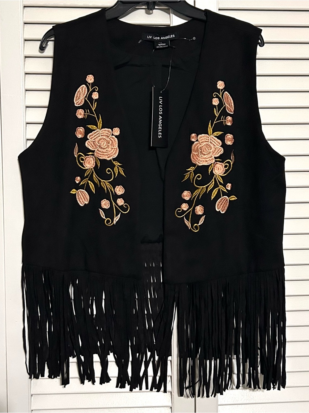 Anthropologie suede black vest fringes western Cowboy festival boho country XL